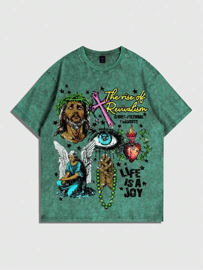 Street Life Camiseta de manga corta con gráfico retro impreso para hombre