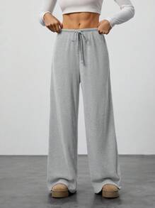 SHEIN Tall 秋季女装、阔腿运动裤、卡其色、低腰裤、舒适裤、休闲裤、宽松裤、女式裤子、棕色裤子、女式下装、街头服饰、冬装