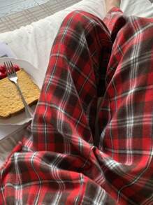 DAZY Plaid Loose Ladies' Spring Home Cozy Pants, Christmas, New Year Pajama, Fall & Winter - Red - View 7