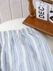 SHEIN 2pcs Young Boys Classic Striped Cardigan & Pants Loungewear Set - Blue - View 5