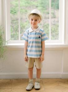 SHEIN Boys' Casual Striped Polo Shirt, Short Sleeve, Spring/Autumn - Multicolor - View 7