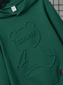 SHEIN Tween Boy Embossed Knit Sweatshirt, Casual & Stylish For Everyday Wear - Dark Green - View 3