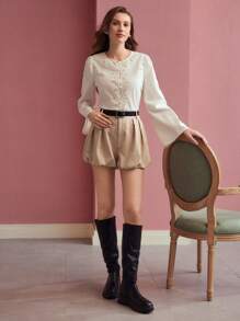 MOTF PREMIUM FOLD PLEATED PUFFBALL SHORTS,SPRING/SUMMER - Khaki - View 5