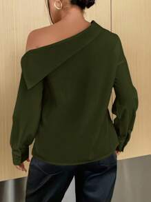 SHEIN Privé Camisa casual de manga larga con hombros oblicuos de unicolor, para uso diario