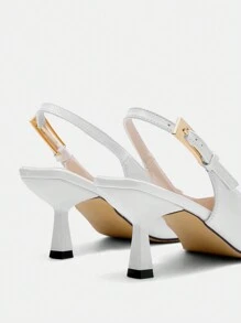 CUCCOO CURVES Sepatu Wanita Polos Minimalis Ujung Lancip Kasual Lebar Elegan untuk Pernikahan, Natal, dan Ukuran Lebar - Putih - View 5