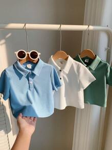 SHEIN LMoss Kids 3pcs Set Baby Boy Cute Solid Color Versatile Polo Shirt, Suitable For Birthday Party, Gala, Performance, Wedding, Baby Shower, 1st Birthday Celebration - Multicolor - View 6
