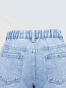 Denimly 少女潮流流行铆钉五角星松紧腰拉链门襟水洗牛仔短裤