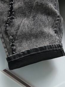 Manfinity LEGND 男式简约做旧前扣口袋休闲牛仔短裤 - 灰色 - 查看 5