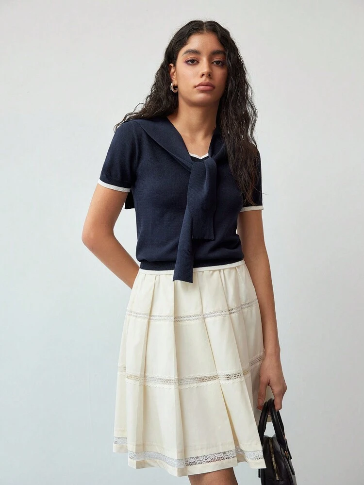 MOTF STUDIO CONTRAST TRIM V NECK KNIT TOP