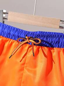 (2 Packs)Young Boys Boys' Drawstring Contrast Color Swimming Trunks