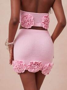 NYA SZN Minifalda de punto con detalles florales para primavera, festivales de verano, Pascua, salidas nocturnas y eventos para mujeres - Rosa - Ver 2