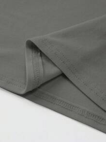 Jouncy Women Solid Color Slim Fit Casual Round Neck Short Sleeve T-Shirt - Dark Grey - View 6