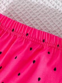 2pcs/Set Baby Girl Spring&Summer Vacation Style Sleeveless, Watermelon Printing Slip Top&Shorts - Pink - View 6