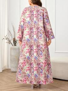 Al Najma Plus Size Leopard & Floral Print Dress - Multicolor - View 2