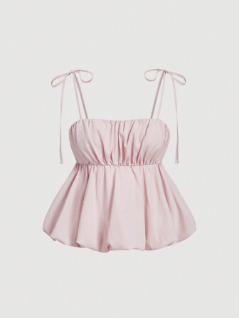 SHEIN X ELOISA & ORSON SHEIN MOD Blusa de manga abullonada rosa para mujer, camiseta sin mangas de primavera, Mardi Gras, San Valentín