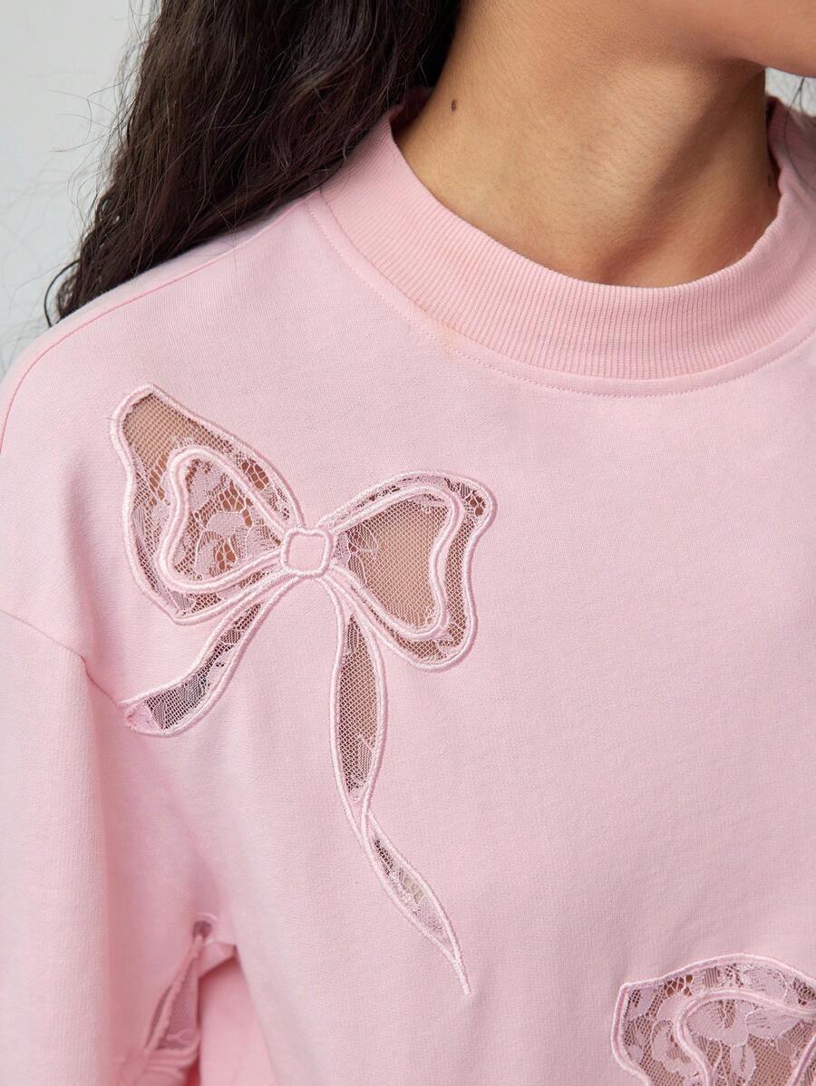 MOTF STUDIO LACE BOW PATTERN SWEATSHIRT - Pink - View 2
