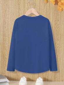 SHEIN LUNE 情人节粉红玫瑰时尚英文休闲舒适外出修身家居时尚秋冬春季休闲外出长袖打底印花T恤女式春季上衣 - 藍色 - 查看 2