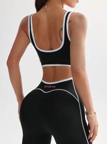 Dewbera 对比色条纹图案印花喇叭腿运动连体裤 - 彩色 - 查看 6