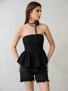 MOTF STUDIO SOLID PEPLUM TUBE TOP,VALENTINE'S DAY,SPRING/SUMMER - Black - View 6