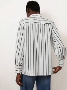 Aveloria Modichic All-Match Versatile Striped Design Button Up Long Sleeve Blouse, Casual Wear For Business Lady Fall Cloth For Women - Black and White - View 2