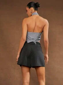 Hauture Office Wear Pinstripe Pleated Shorts, Business Casual Women, Office Wear Women