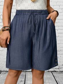EMERY ROSE 大码女式纯色抽绳腰部口袋休闲短裤春季女式度假乡村服装