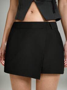 LYSMO تنورة قصيرة ملفوفة صيفية بلون أحادي متعدد الاستخدامات - الأسود - مشاهدة 4