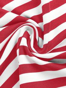 SHEIN LUNE Bộ 3 món thu đông 2024 gồm áo vest sọc, quần và áo khoác, trang phục sân bay - Đỏ và trắng - Xem 4