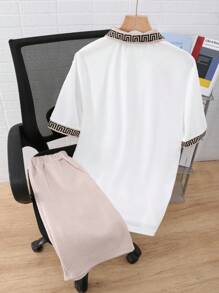 青少年男孩休闲格子短袖 T 恤和运动裤套装