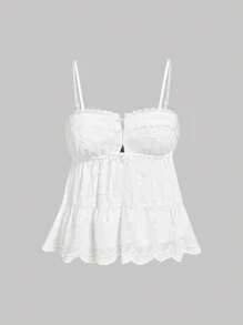 SHEIN MOD 女式刺绣农民衬衫、波西米亚风上衣、春季背心、女式西装、波西米亚风外出上衣、娃娃装上衣、乡村风 - 白色 - 查看 1