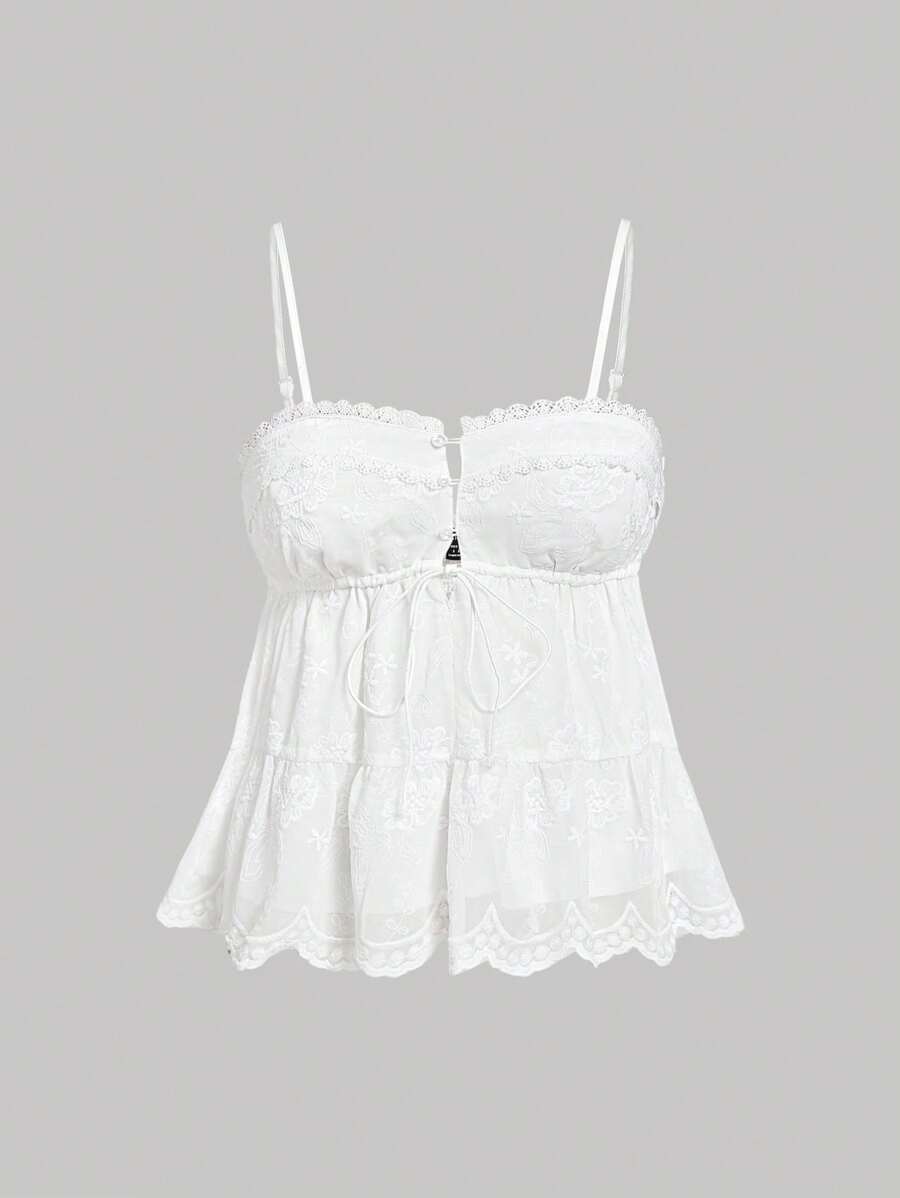 SHEIN MOD 女式刺绣农民衬衫、波西米亚风上衣、春季背心、女式西装、波西米亚风外出上衣、娃娃装上衣、乡村风 - 白色 - 查看 1