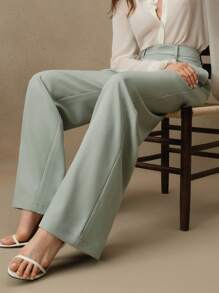 Anewsta Plain Elegant Sophisticated Office Lady Style Straight Leg Pants, Suitable For Vacation And New Year's Outfits - Mint Green - View 4