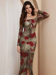 Chiquease 女士修身镂空 A 字形连衣裙，简约时尚，适合日常休闲穿着 - 綠色 - 查看 7