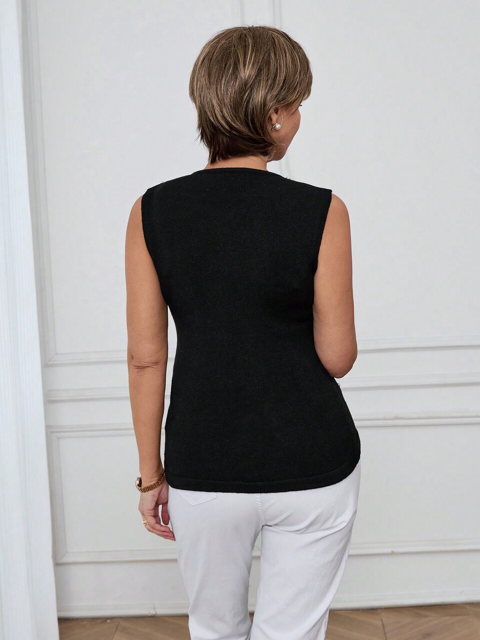 Spring & Summer Casual Beaded Basic Sleeveless Sweater For Women