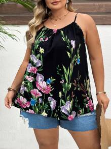 SHEIN CURVE+ Plus Size Women Floral Print Camisole Top For Summer Boho Vacation - Multicolor - View 5