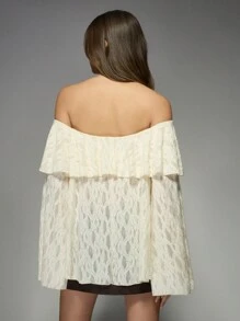 MISSGUIDED Spitzen-Bardot-Oberteil mit Off-Shoulder Ausschnitt und Glockenärmeln, zweischichtiges Rüschendesign, perfekt für Boho-Hochzeitsgäste, Strandurlaub, Sommerfestival