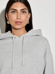 AiiRZ Ribbed Oversized Hoodie Casual Pullover Athletic Loungewear Drawstring Hood Workout Athleisure Streetwear Fall Winter Essential Cozy Sweatshirt - Grey - View 3