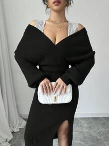 Chiquease 独特设计蕾丝边针织毛衣裙，优雅收腰 A 字中长裙