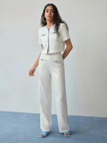 MOTF STUDIO CONTRAST BINDING TAILORED SUIT PANTS