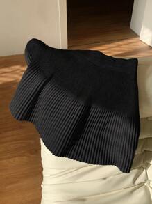 Comfortcana Women's Solid Color Elastic Waist Casual Short Knit Black Skirt In Fall/Winter - Black - View 2