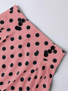 SHEIN 女款全印花前開鈕扣裙，休閒度假風 - 粉色 - 查看 6