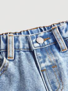 SHEIN Pantalon large et lâche en jean bleu avec motif de cœur et visage souriant pour jeune fille Y2K, pantalon décontracté de printemps et d'été pour filles, tenue de vacances