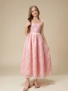 Váy dài dây mảnh màu hồng thanh lịch và quyến rũ dành cho bé gái tuổi teen, thích hợp cho tiệc tùng, tiệc tối, đám cưới, phù dâu, ngày lễ, sinh nhật và các dịp khác - Hồng - Xem 1