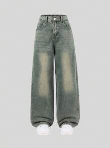 Tween Boys Heavy Washed Retro Fashionable Denim Jeans - Medium Wash - View 1