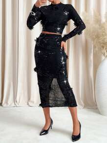 Lavishia Women's Embroidered Mesh Valentine's Day 2pcs Set, Sexy & Elegant Fashion Festival - Black - View 4