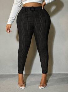 SHEIN SXY Plus Size Plaid Print Slim Fit Suit Pants, Casual Commuting