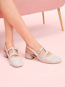 CUCCOO DOLLMOD Women's Plaid Square Toe Fashion High Heel Pumps For Daily Wear Valentine's Day - Pink - View 5