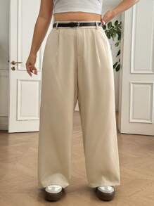 SHEIN EZwear Pantalones casuales rectos y holgados de talla grande - Albaricoque - Ver 2
