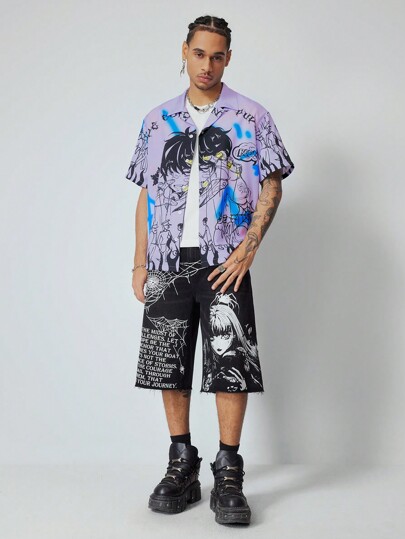 Anime Chemise à manches courtes imprimée avec personnage d'anime japonais pour homme