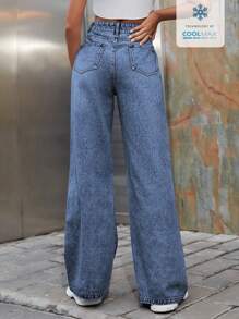 SHEIN EZwear Coolmax Casual Denim Jeans, Simple & Fashionable For Everyday Wear - Medium Wash - View 2